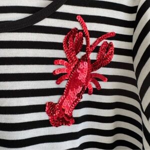 🩵Quaker Factory 1X 3/4 Sleeve Women’s Top Black Striped Lobster Sequins